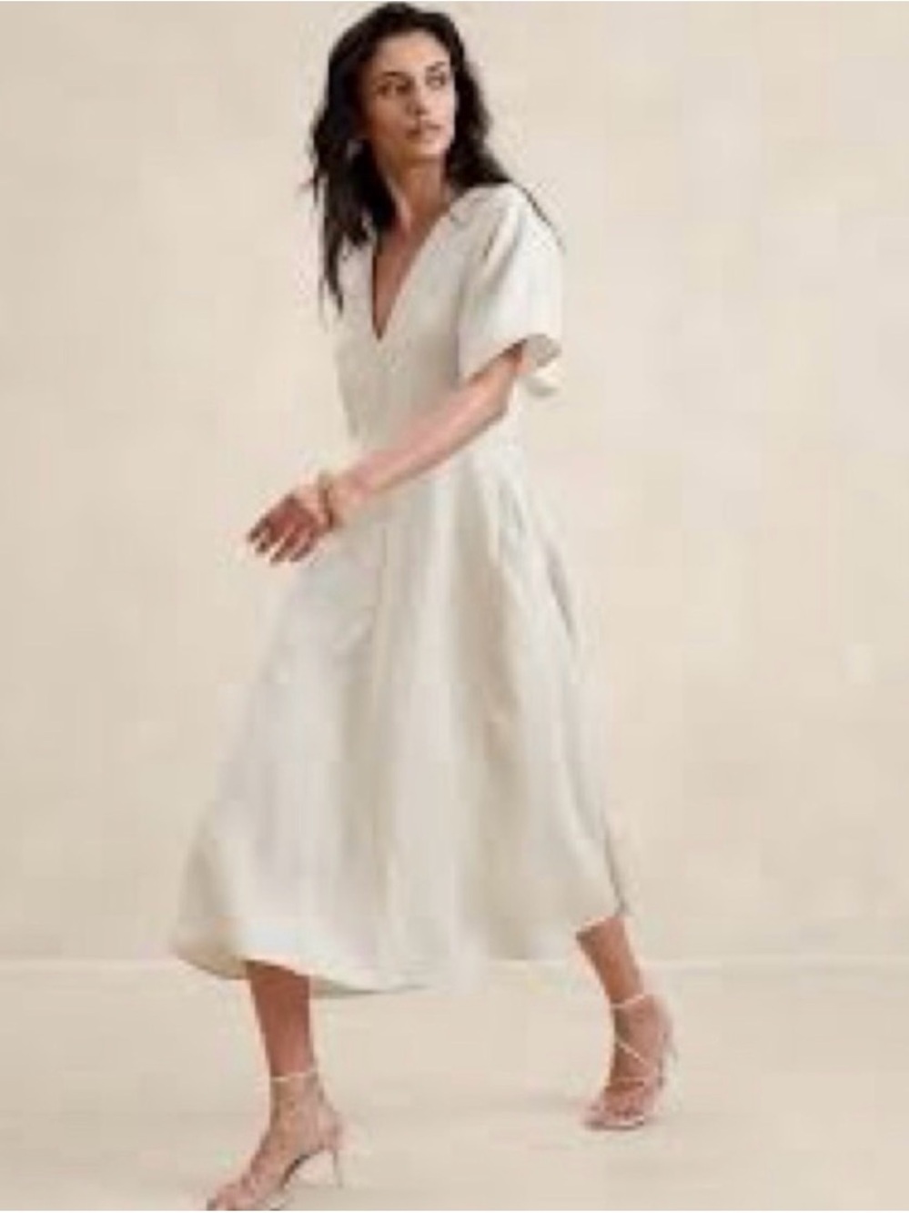 Banana republic maya midi linen neck  dress in beige